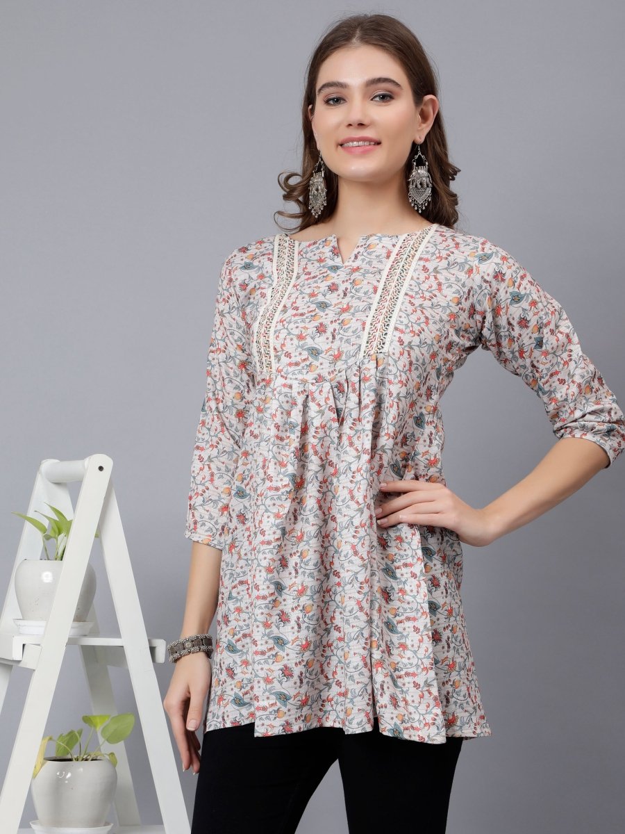 Digital Printed Tunic with Net Stripes - Graceful and Stylish - Stunics