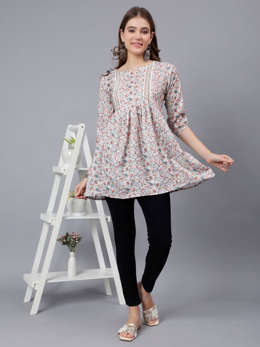 Digital Printed Tunic with Net Stripes - Graceful and Stylish - Stunics