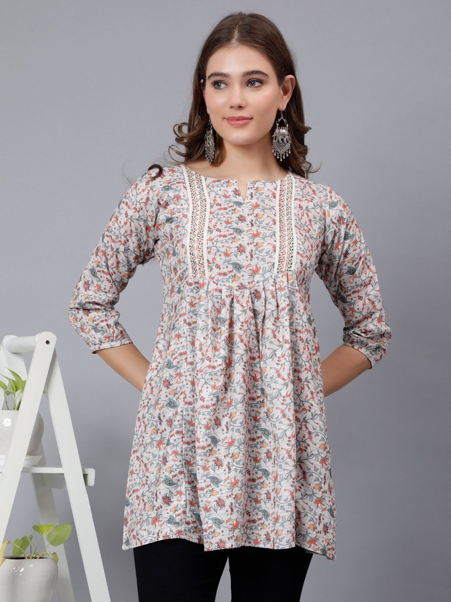 Digital Printed Tunic with Net Stripes - Graceful and Stylish - Stunics