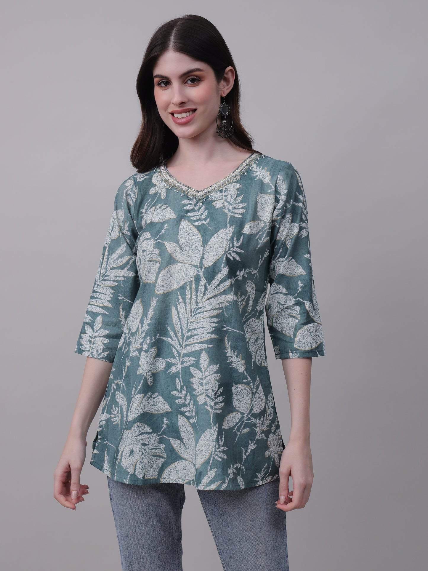 Digital Printed Floral Tunic for elegant neckwork