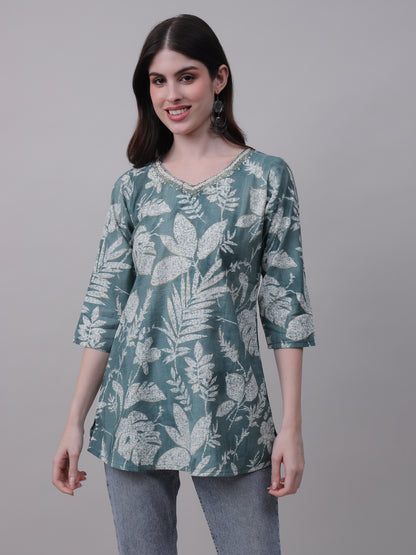 Digital Printed Floral Tunic for elegant neckwork