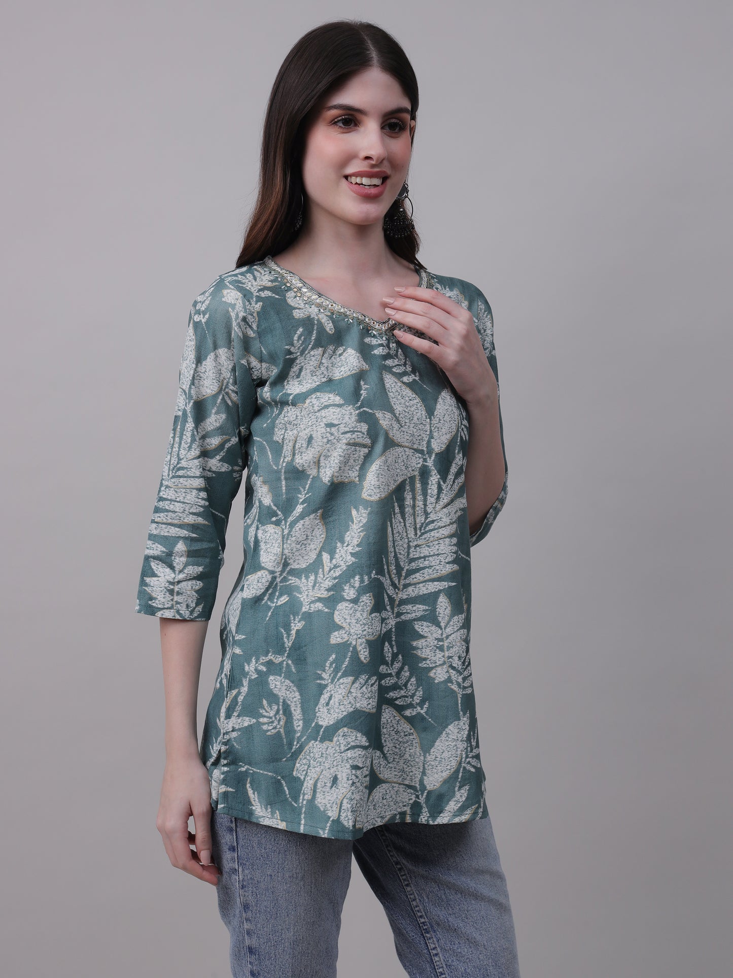 Digital Printed Floral Tunic for elegant neckwork