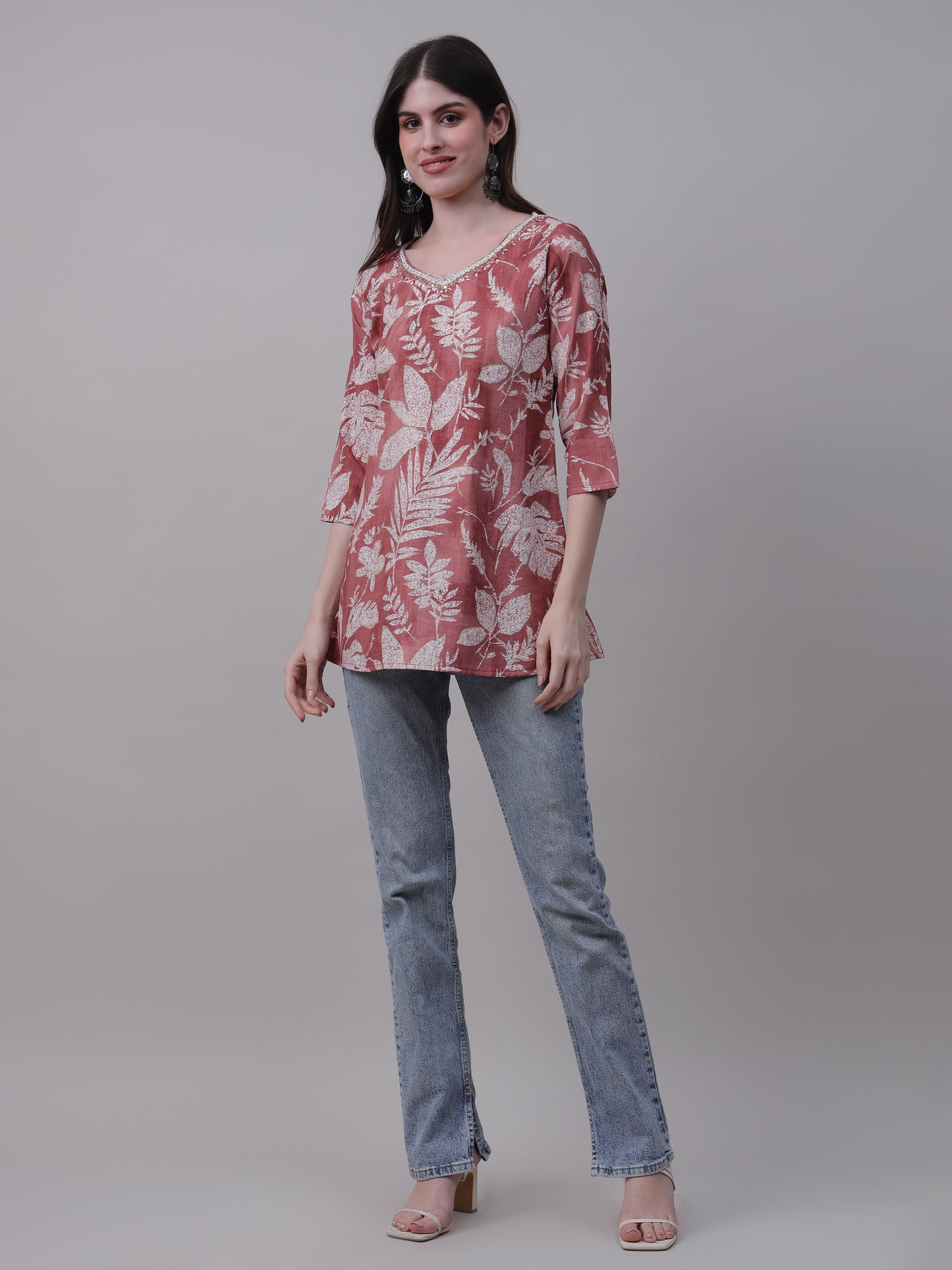 Digital Printed Floral Tunic for elegant neckwork