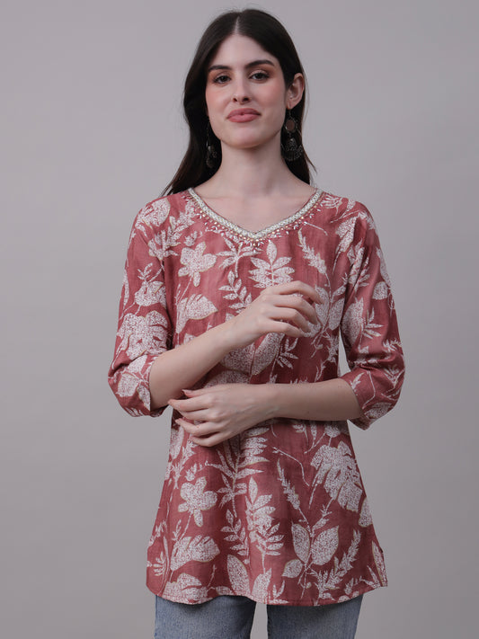 Digital Printed Floral Tunic for elegant neckwork