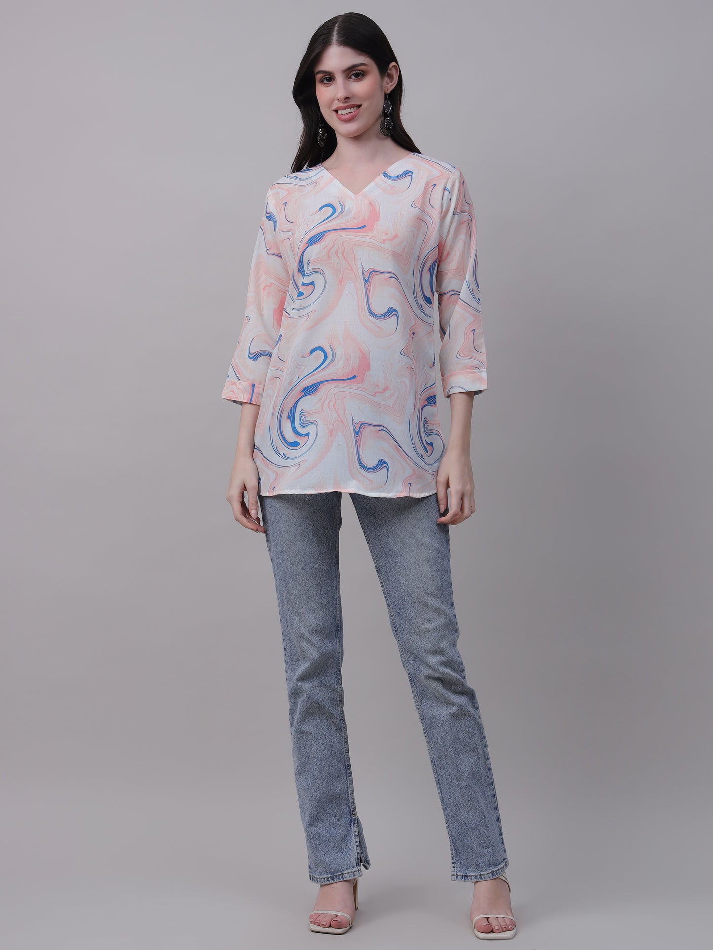 Aqua print tunic with pastel tones