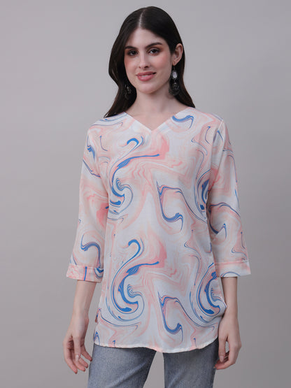 Aqua print tunic with pastel tones