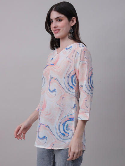 Aqua print tunic with pastel tones