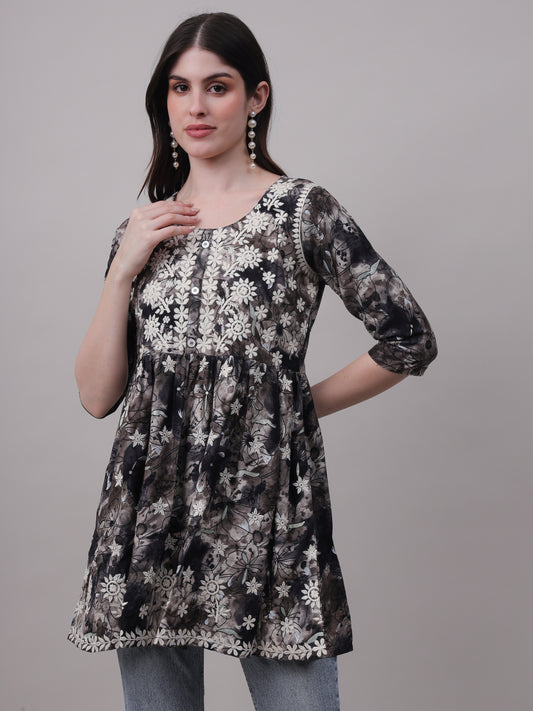 Printed Lucknowi Tunic with Intricate Neckwork | Daily Wear Tunic