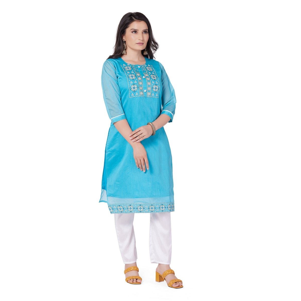 Golden Neckwork Silk Kurta Suit - Stunics