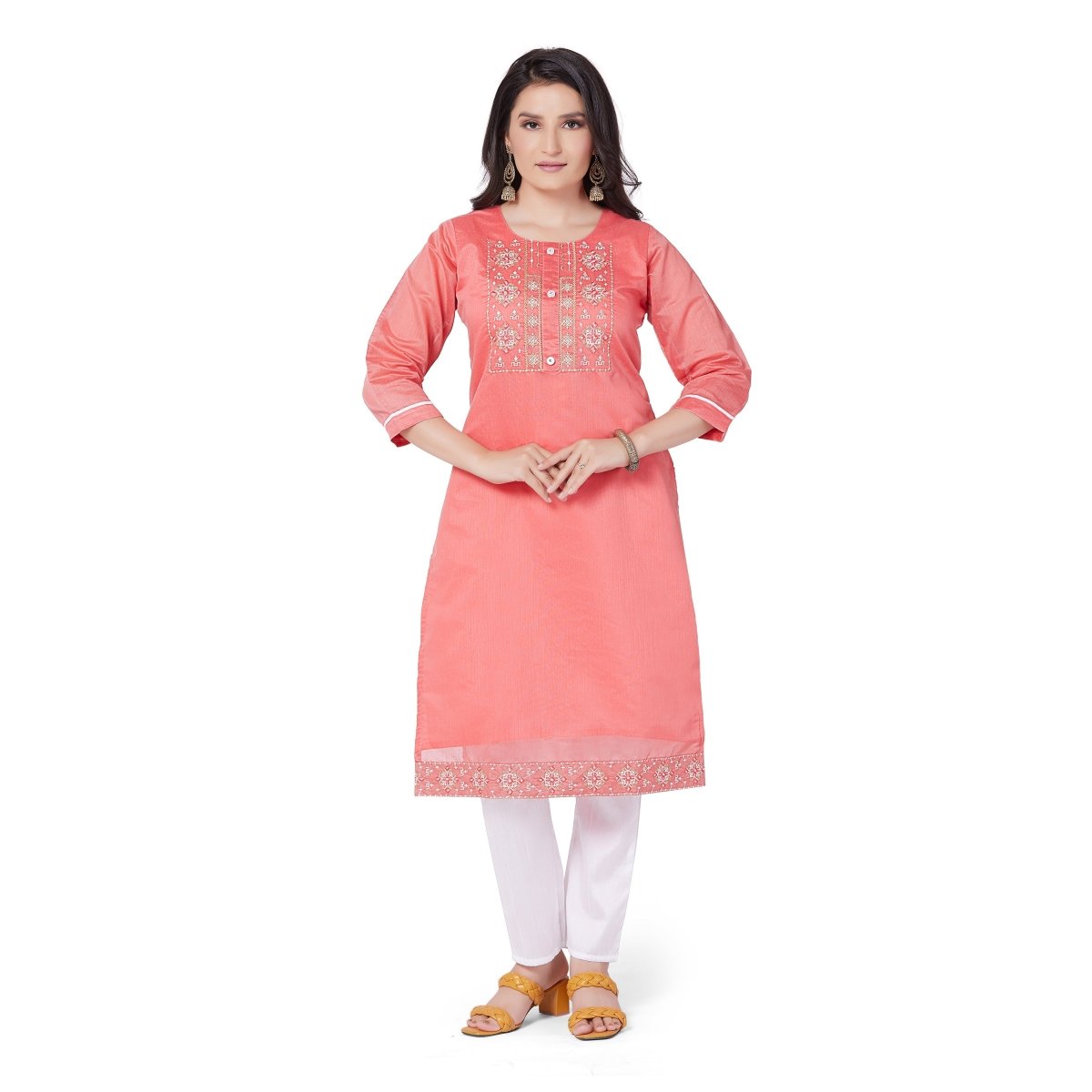 Golden Neckwork Silk Kurta Suit - Stunics