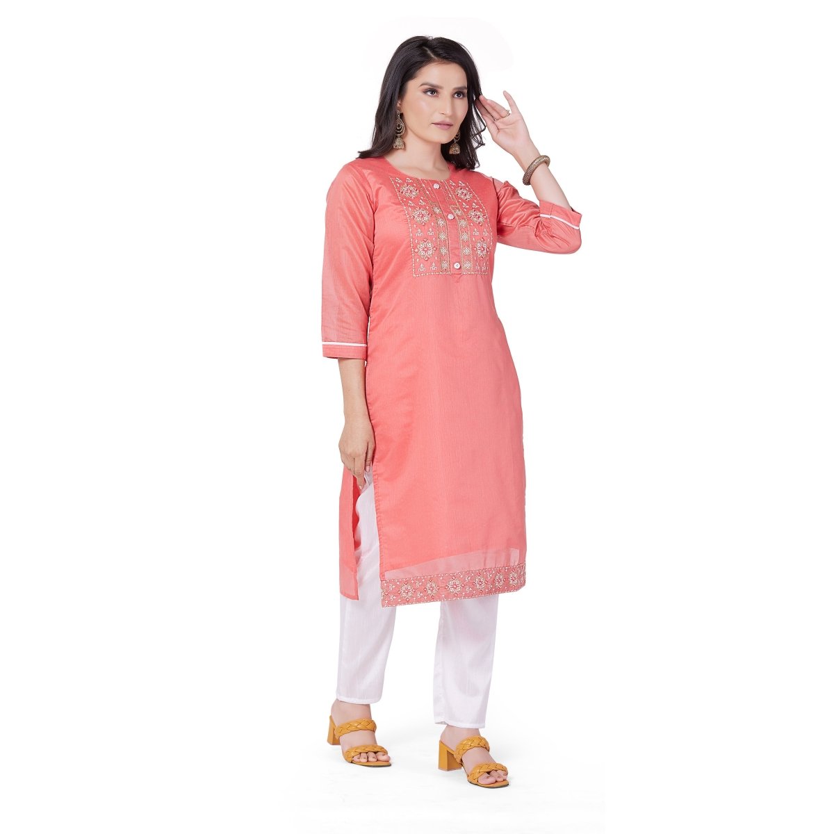 Golden Neckwork Silk Kurta Suit - Stunics