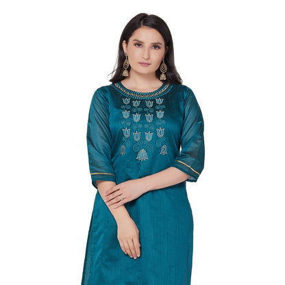 Golden Work Silk Kurti - Stunics