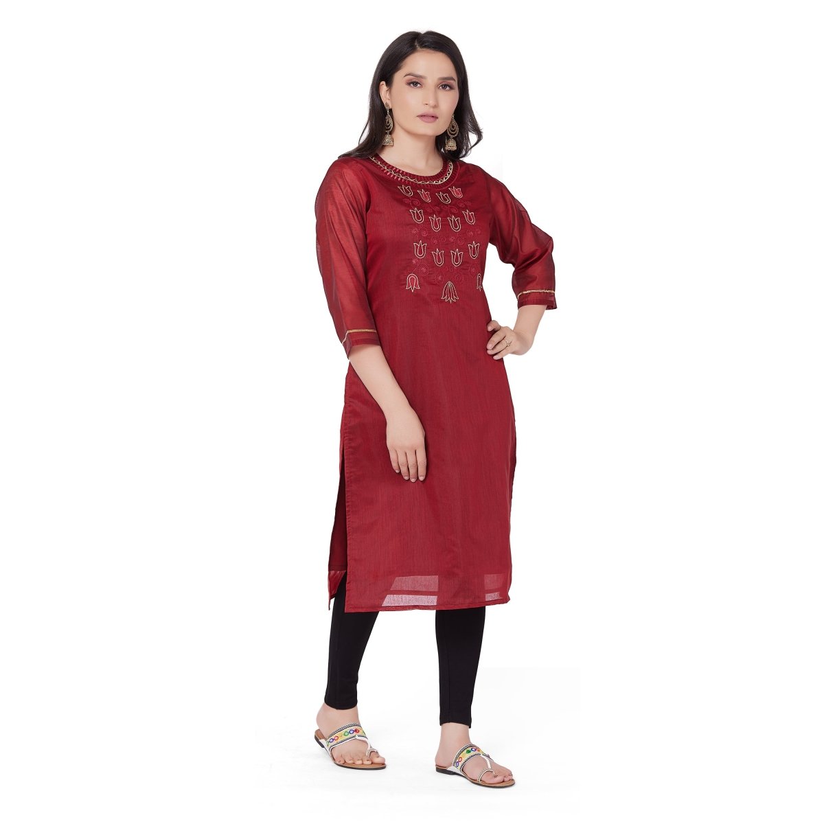 Golden Work Silk Kurti - Stunics