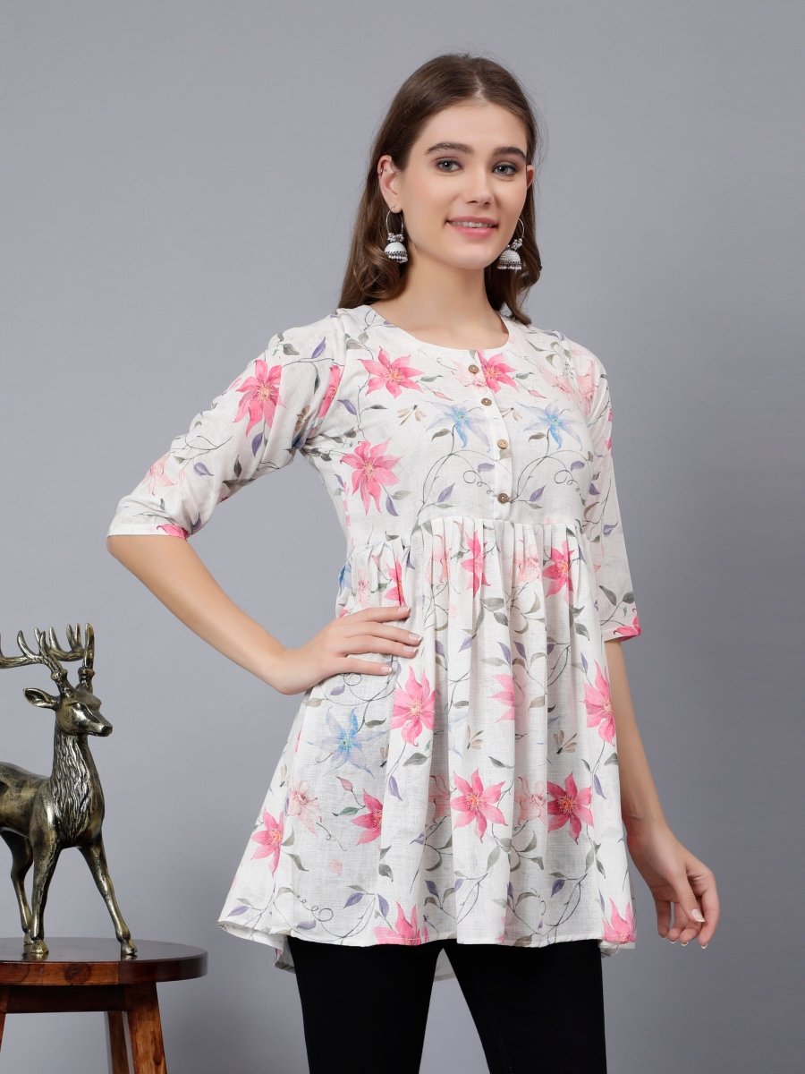 Printed Soft Linen Tunic with Floral Prints - Stunics