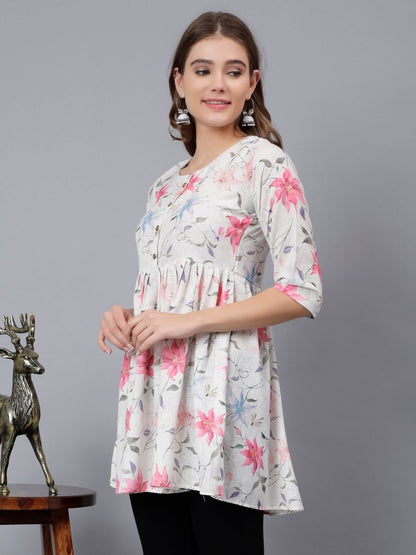 Printed Soft Linen Tunic with Floral Prints - Stunics