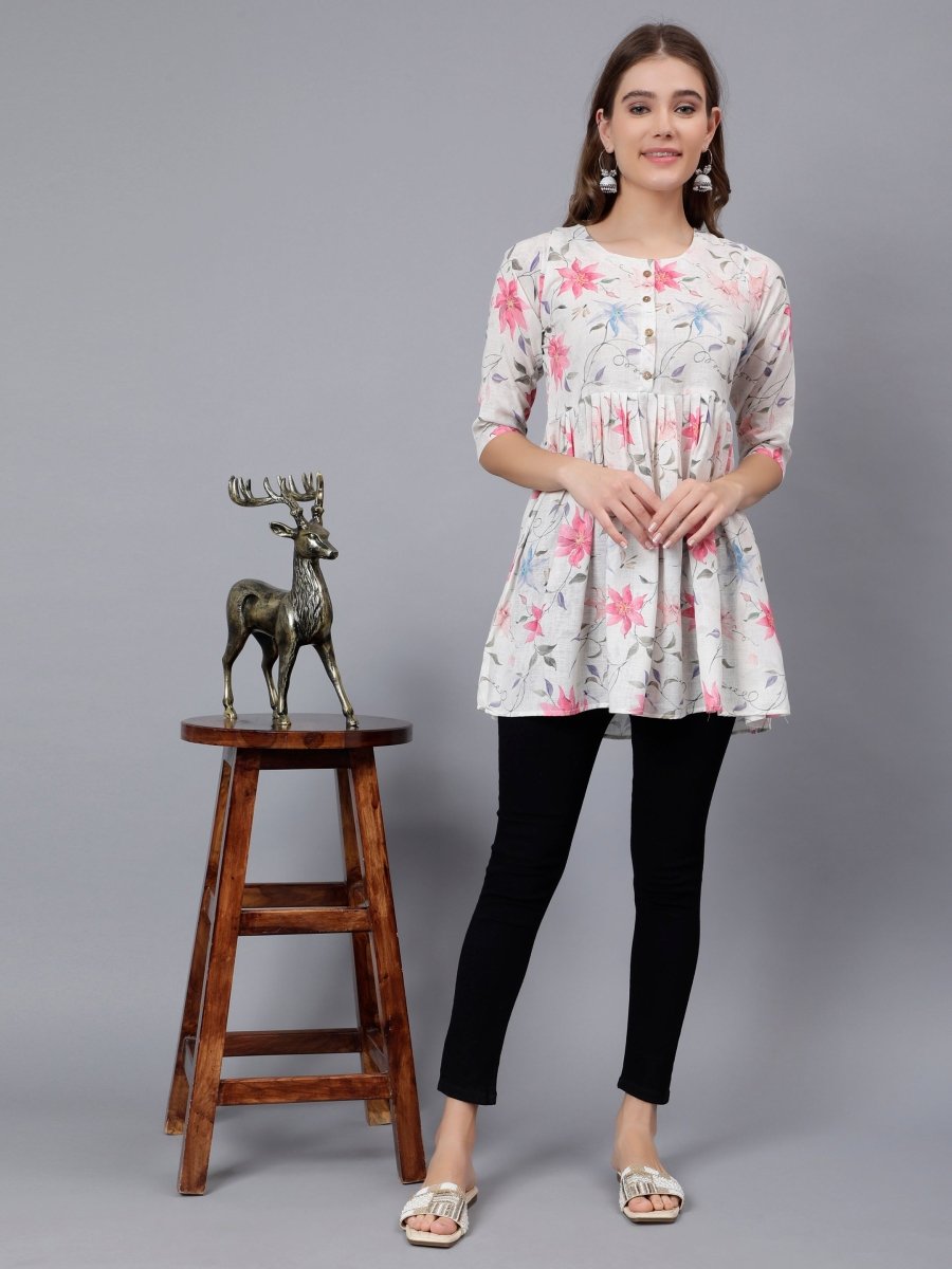 Printed Soft Linen Tunic with Floral Prints - Stunics