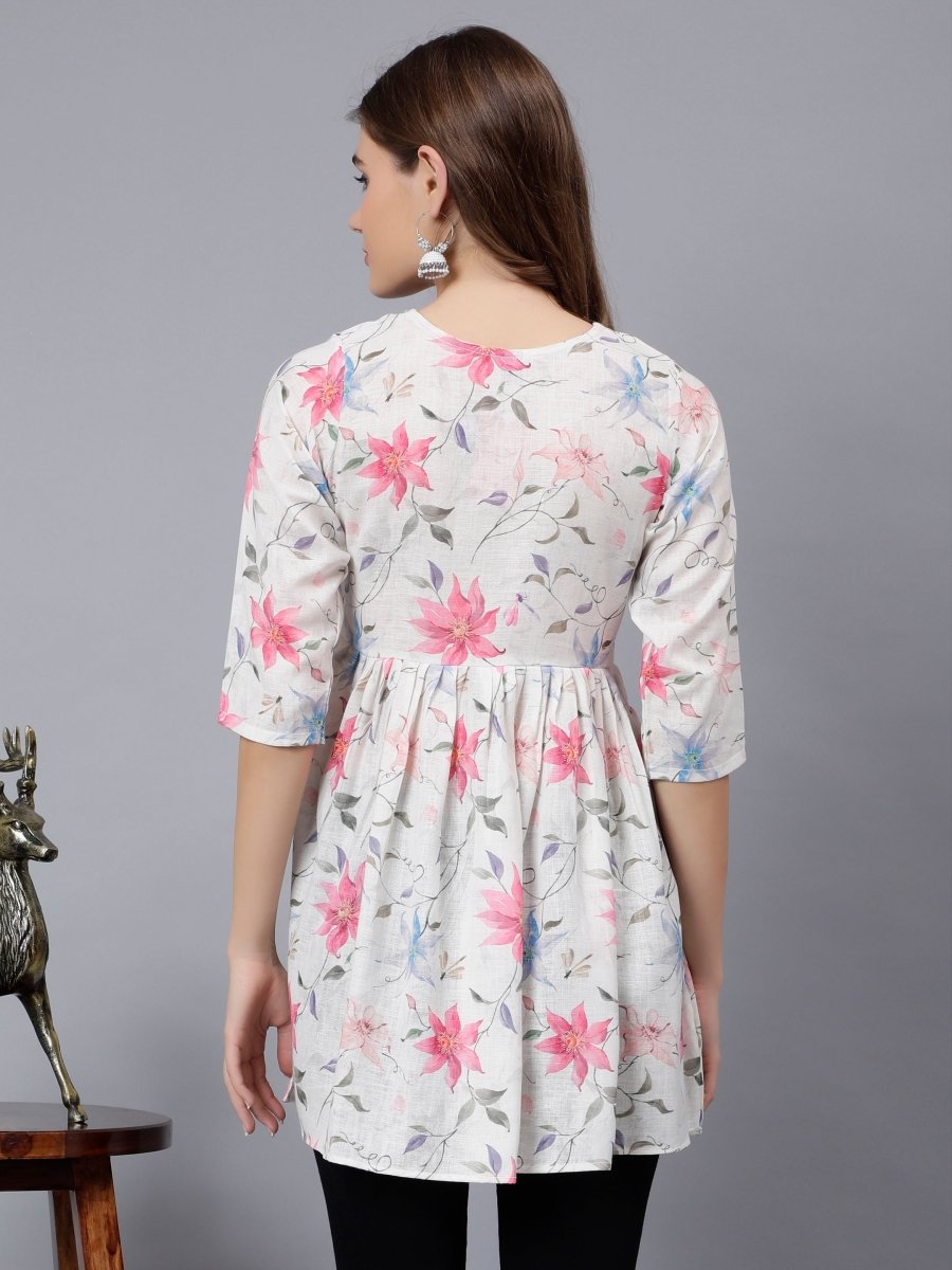 Printed Soft Linen Tunic with Floral Prints - Stunics