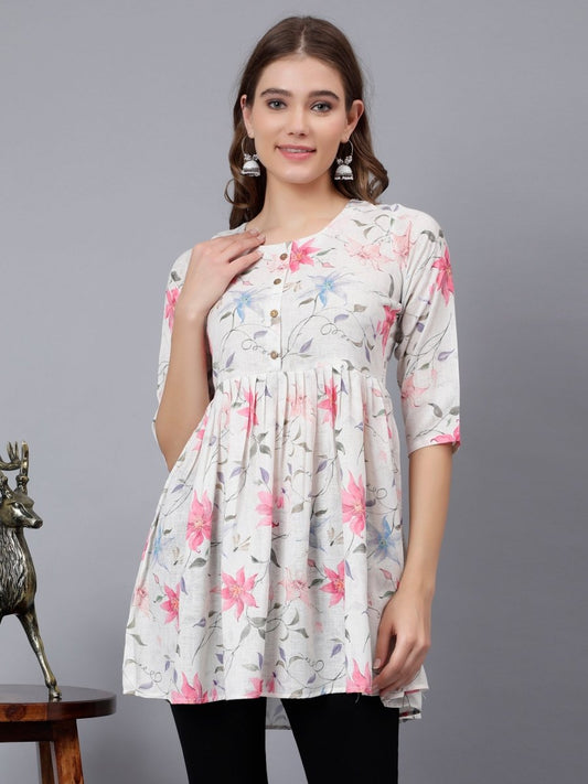 Printed Soft Linen Tunic with Floral Prints - Stunics