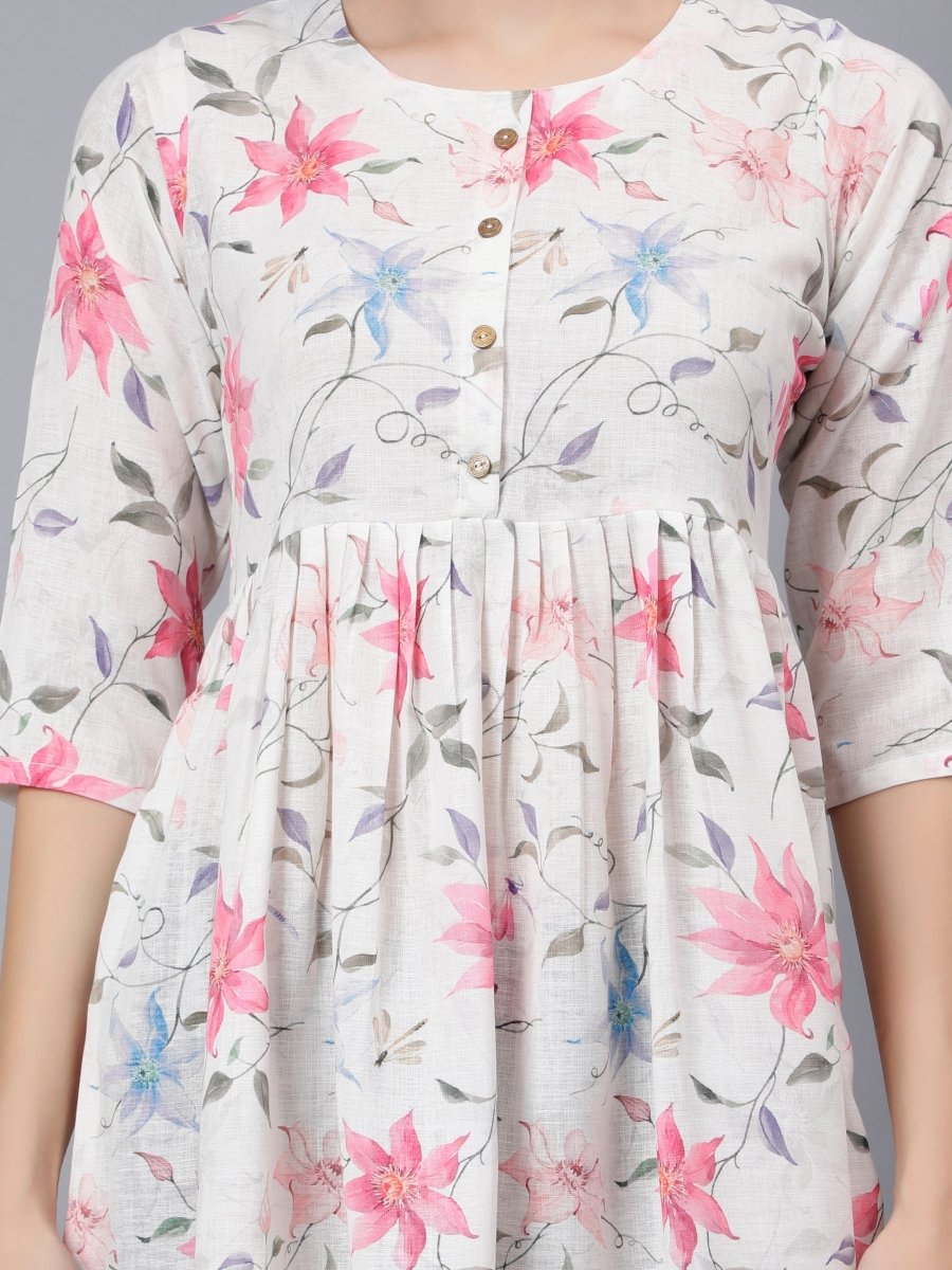 Printed Soft Linen Tunic with Floral Prints - Stunics