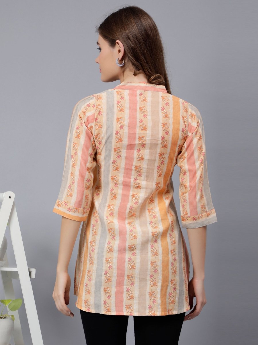 Printed Striped Tunic with Neckwork for Casual Comfort - Stunics