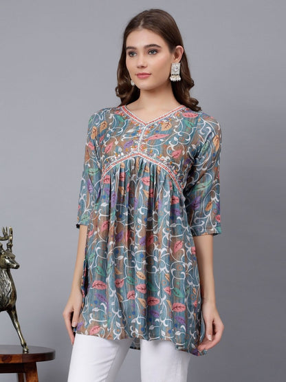 Printed Tunic with Exquisite Neckwork - Stylish Design - Stunics